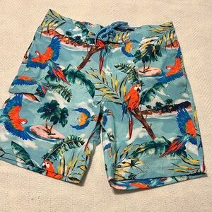 Tropical Parrot Print Men Swim Shorts